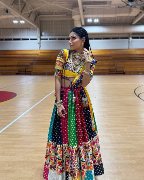 "Fusion of Tradition & Trend  Colorful Garba Vibes with a Modern Twist  Lehanga Choli Set