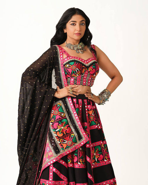 "Black Beauty with Pink Elegance A Regal Touch of Tradition & Grace Lehanga Choli Set