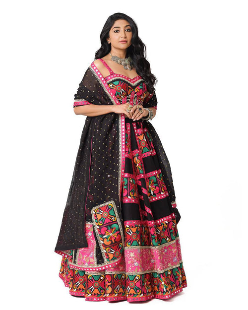 "Black Beauty with Pink Elegance A Regal Touch of Tradition & Grace Lehanga Choli Set