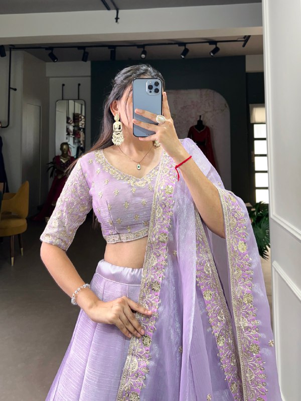 SHIVALI SEQUINS EMBROIDERY WORK BURBERRY SILK LEHENGA CHOLI