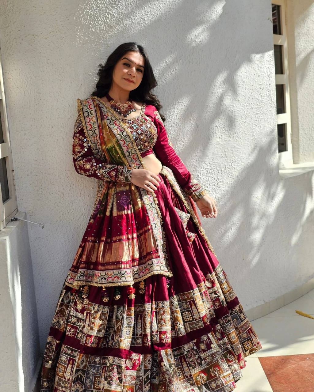 MAROON COLOR NAVRATRI SPECIAL BEAUTIFUL DESIGNER PRINTED LAHENGA CHOLI