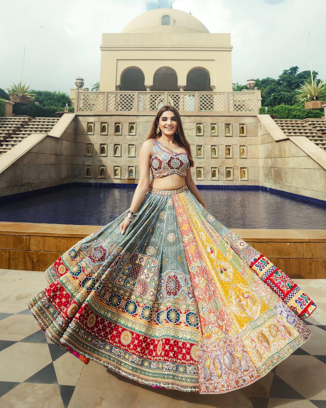 Rustic Royalty Muslin Cotton Mirror Work Lehenga Choli