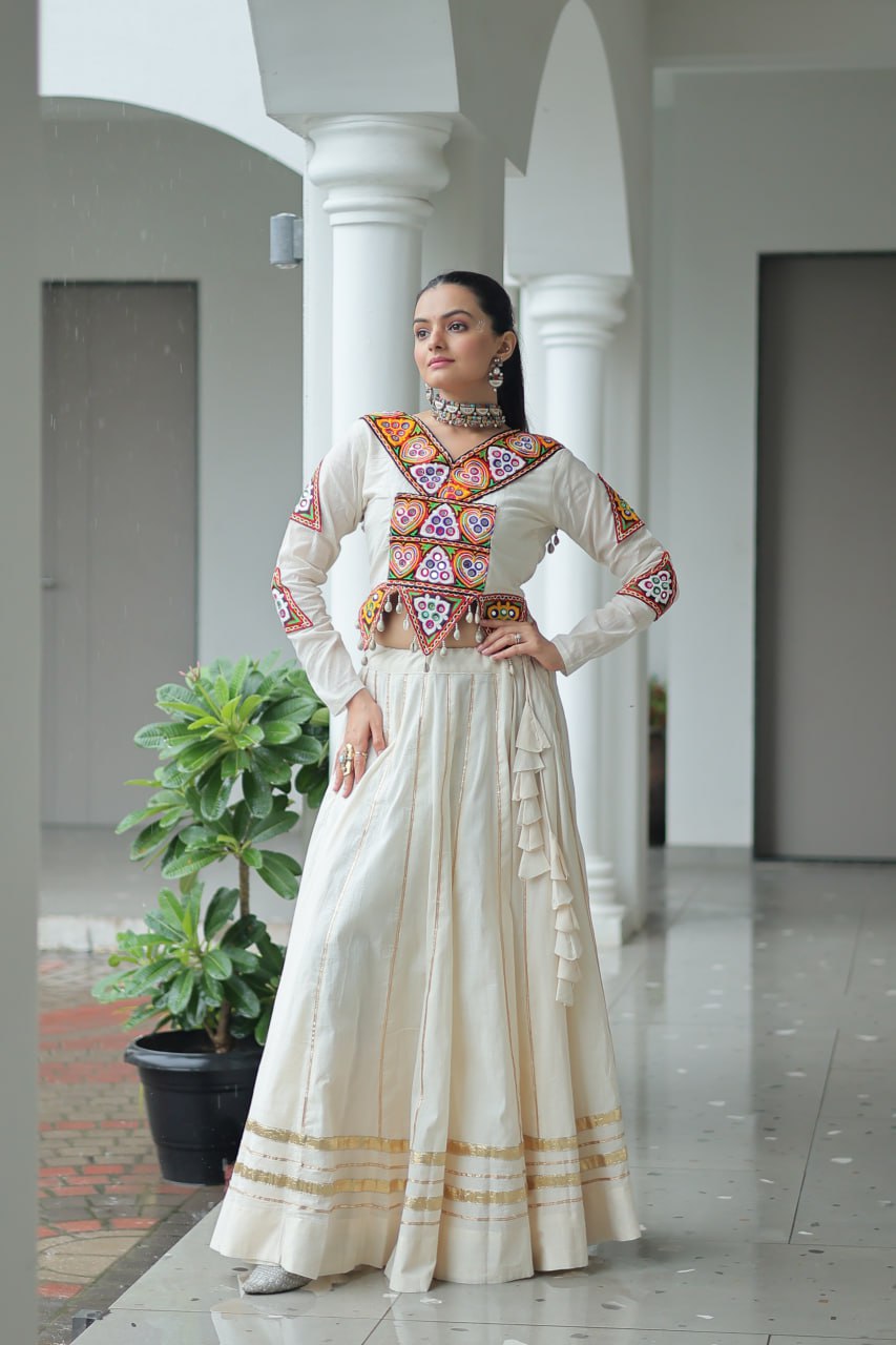 Heer-E-Riwaayat Off-White Mirror Choli Lehenga Set