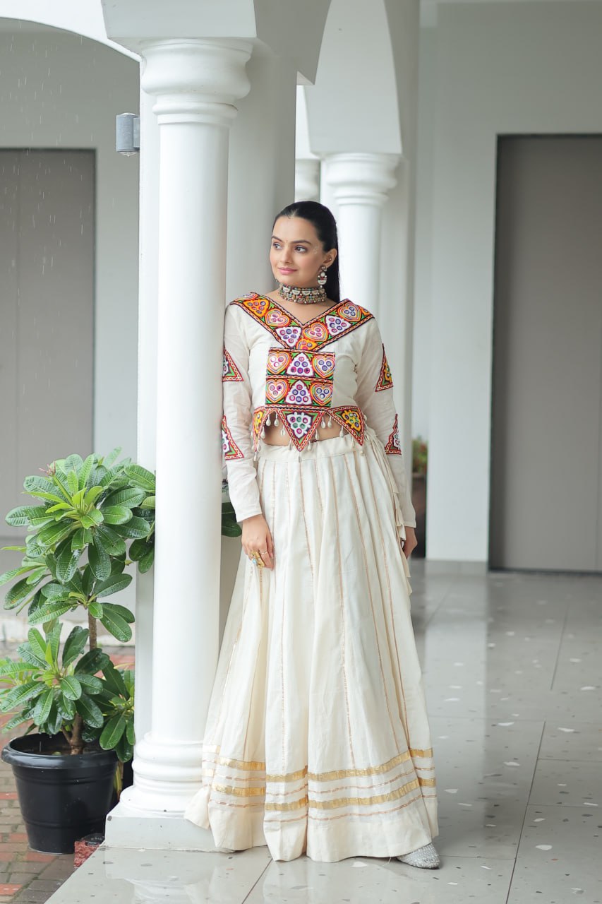 Heer-E-Riwaayat Off-White Mirror Choli Lehenga Set