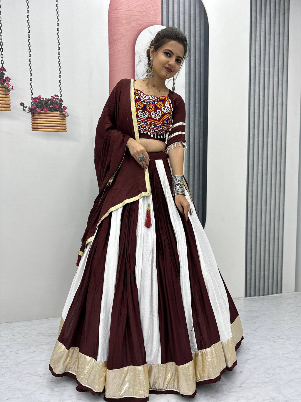 Maroon Mystique Handcrafted Mirror Work Navratri Lehenga Choli Set