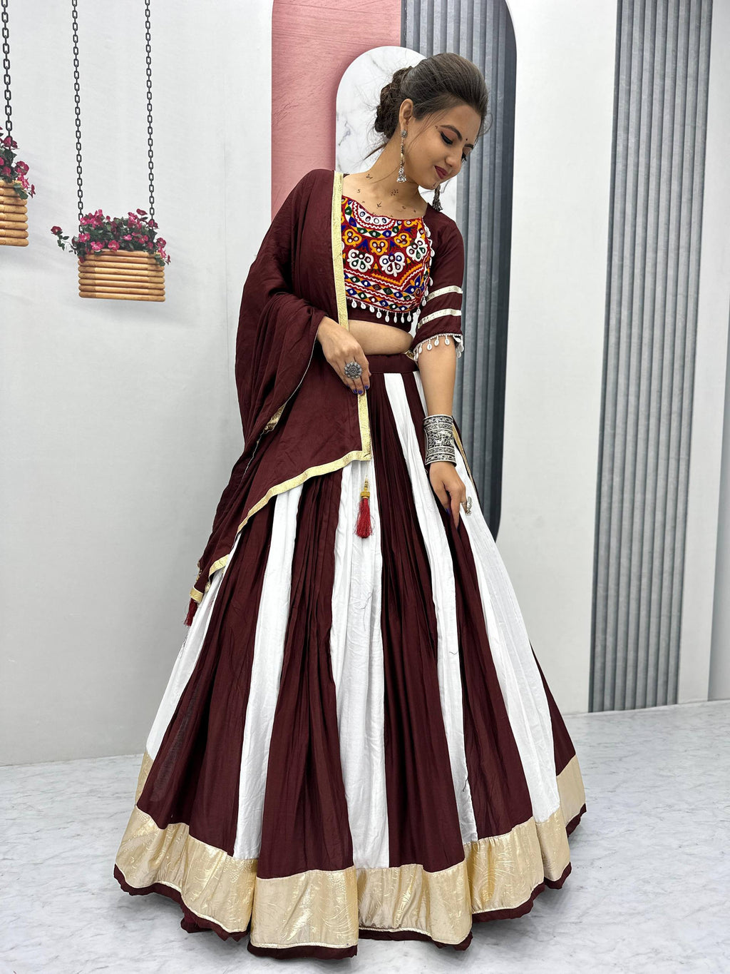 Maroon Mystique Handcrafted Mirror Work Navratri Lehenga Choli Set