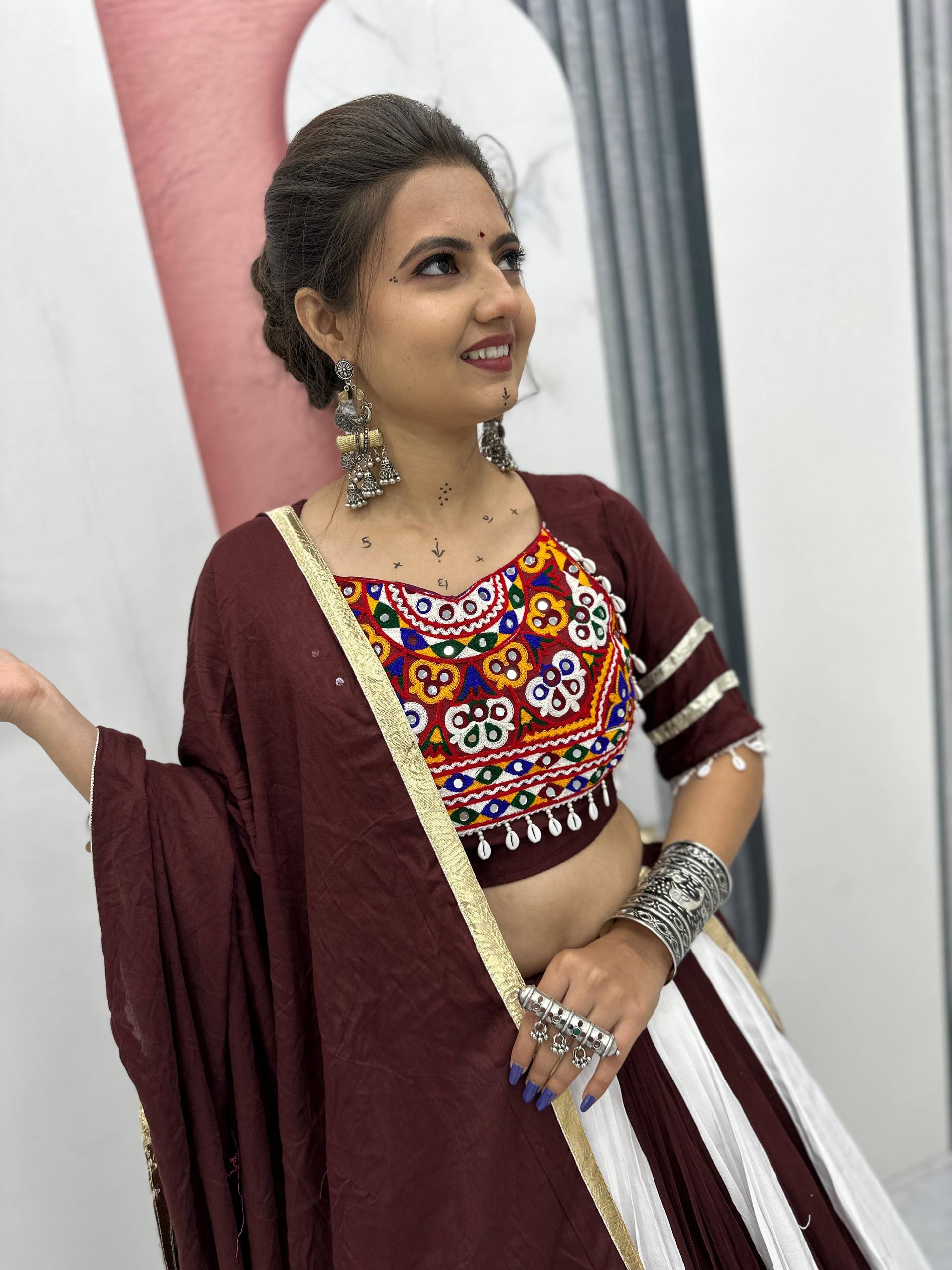 Maroon Mystique Handcrafted Mirror Work Navratri Lehenga Choli Set