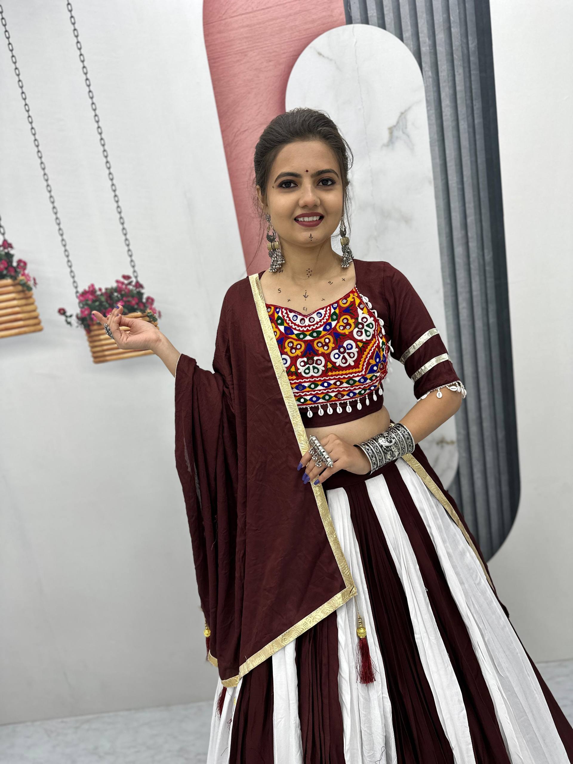 Maroon Mystique Handcrafted Mirror Work Navratri Lehenga Choli Set