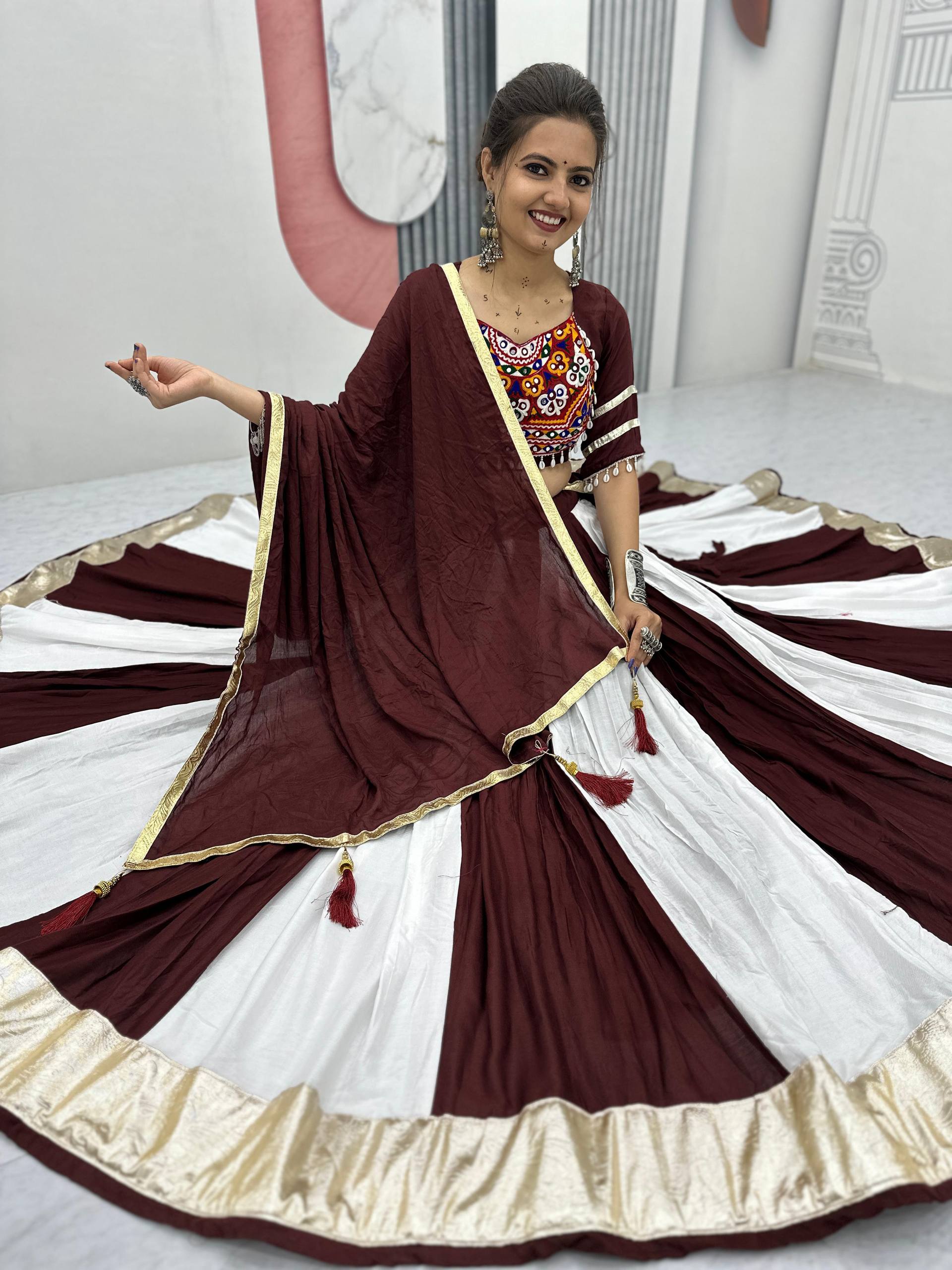 Maroon Mystique Handcrafted Mirror Work Navratri Lehenga Choli Set