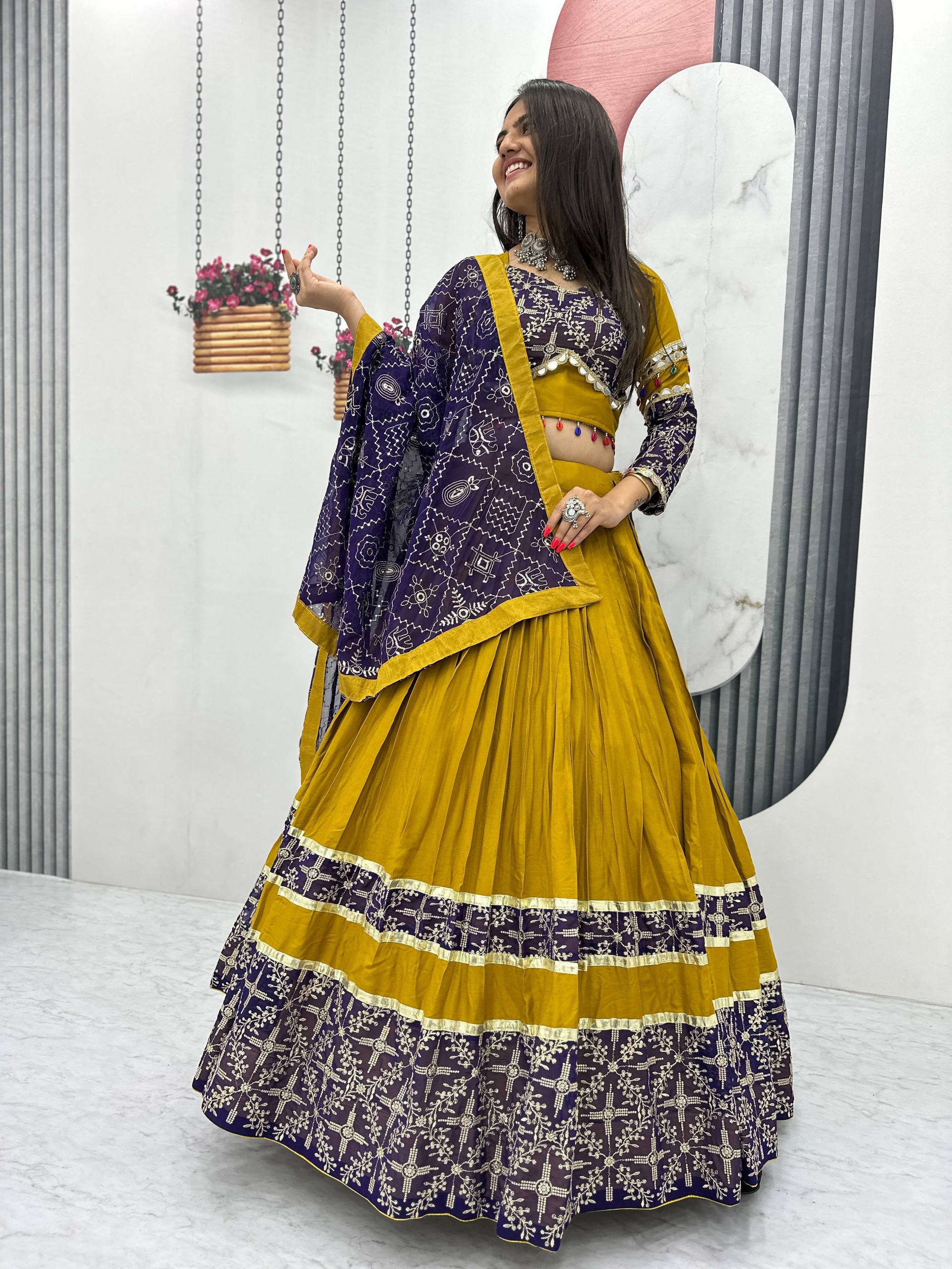 Gulban Mustard Kalidar Lehenga with Bandhani Blouse & Dupatta