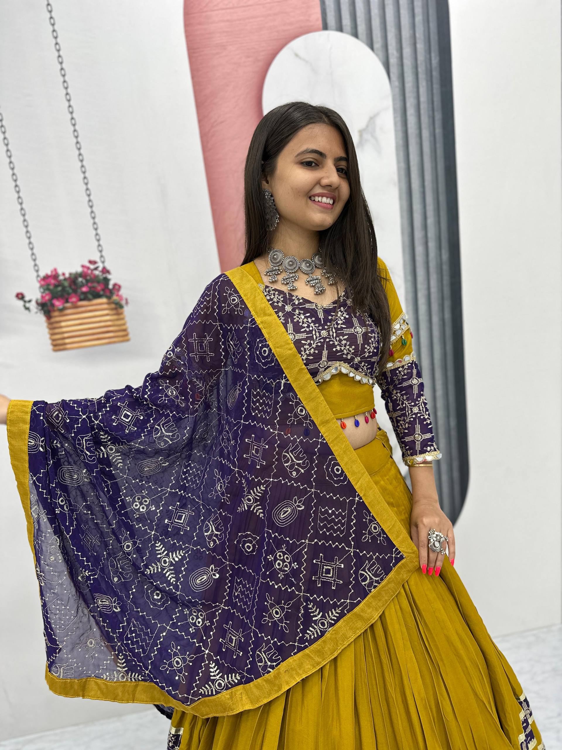 Gulban Mustard Kalidar Lehenga with Bandhani Blouse & Dupatta