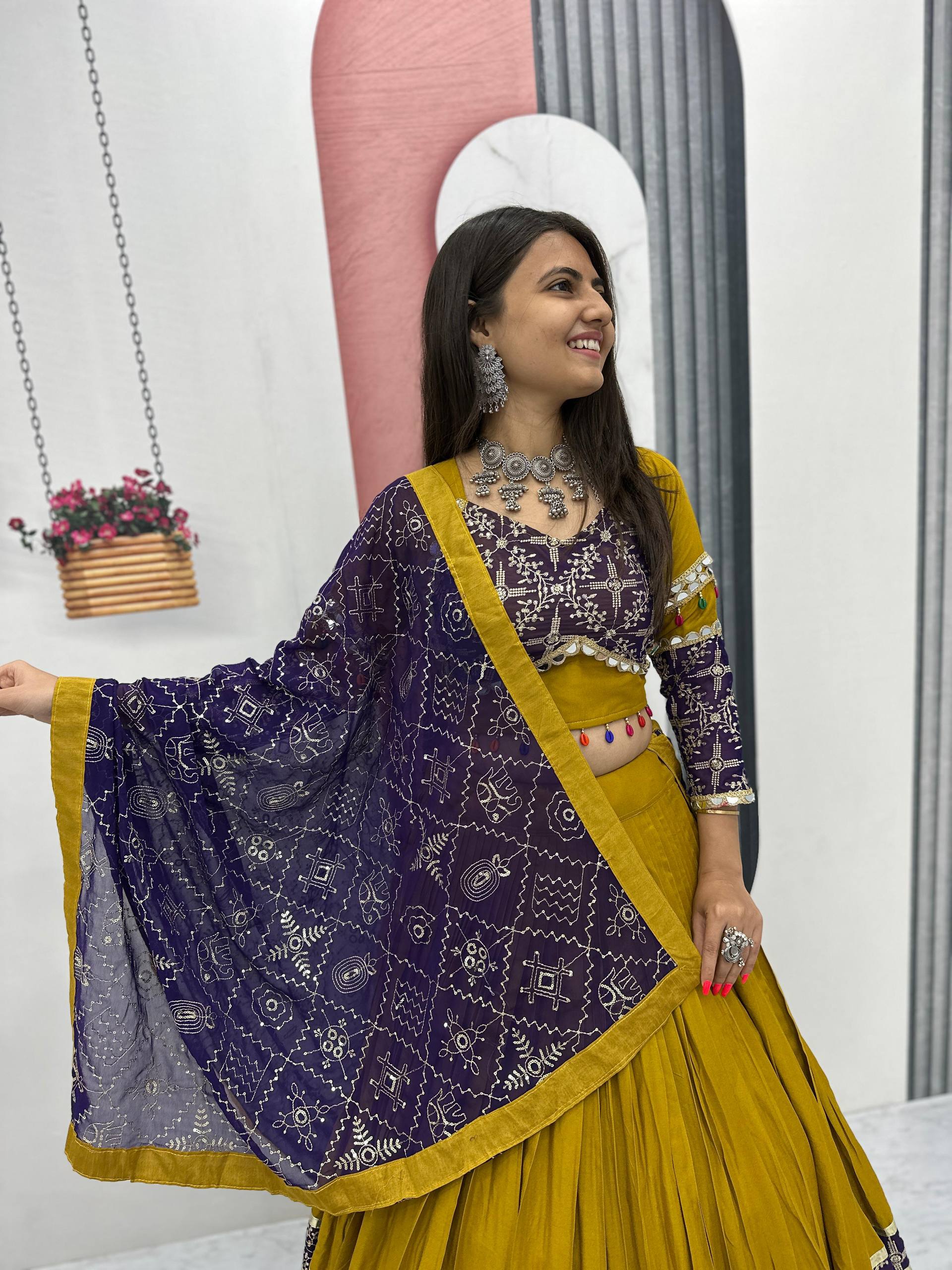 Gulban Mustard Kalidar Lehenga with Bandhani Blouse & Dupatta