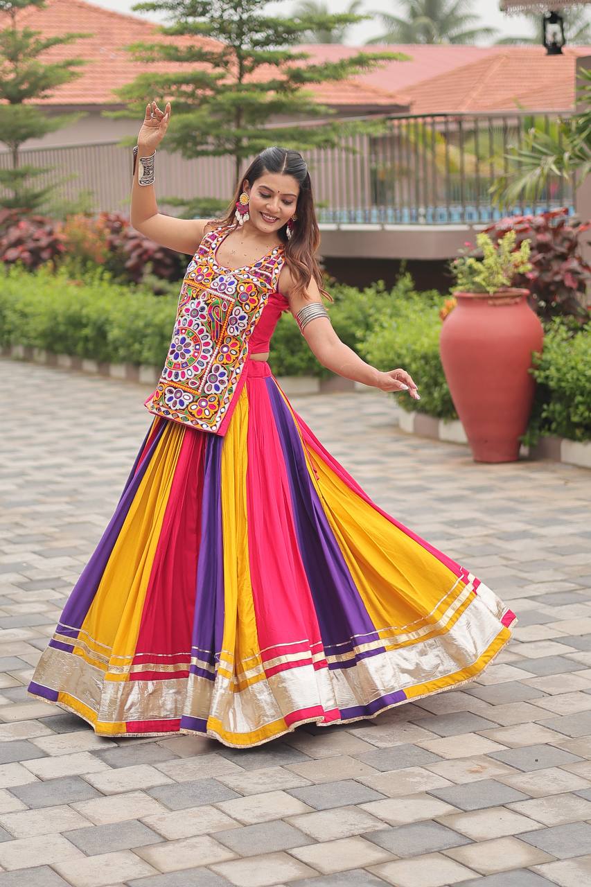 Rangdeep Garba Glow Multicolor Mirror Work with Traditional Kutchi Embroidery Lehenga Set