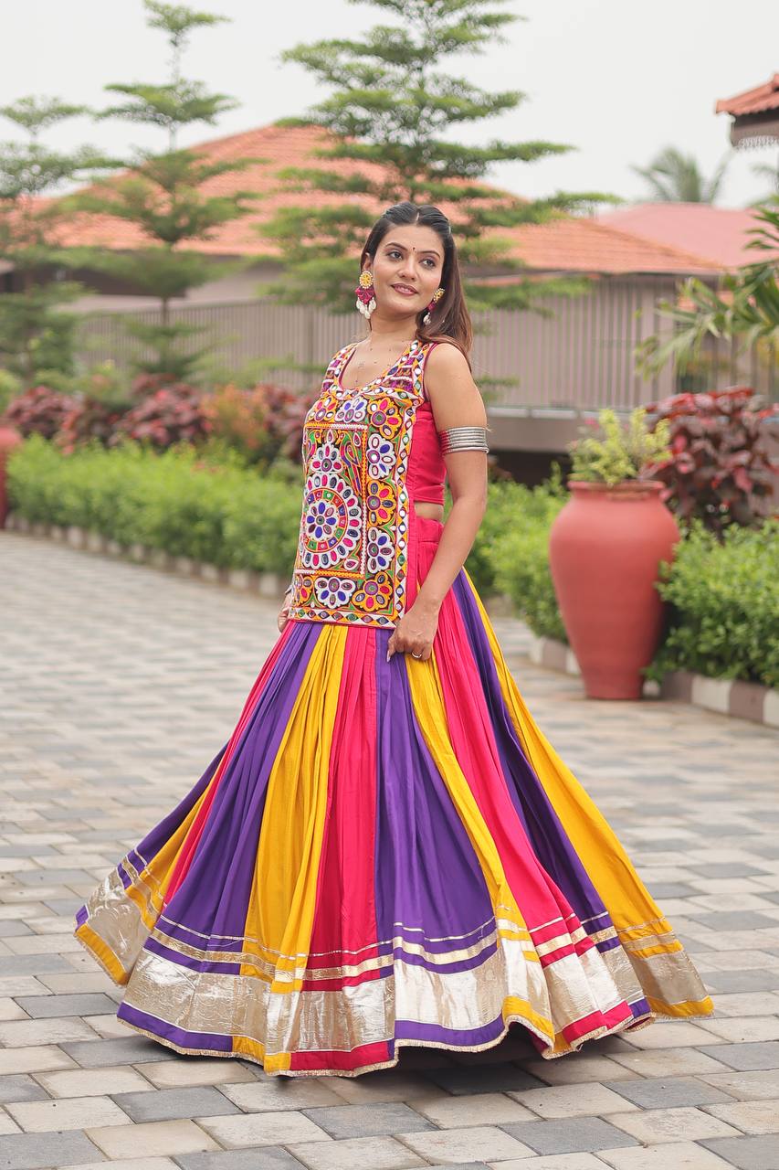 Rangdeep Garba Glow Multicolor Mirror Work with Traditional Kutchi Embroidery Lehenga Set