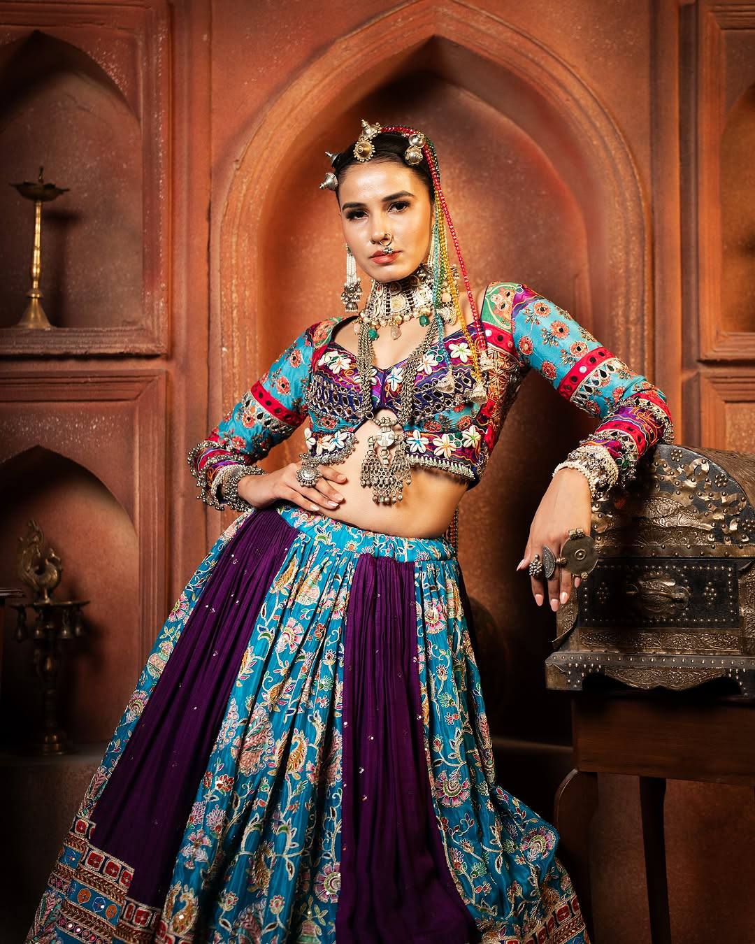 Pankhudi Navratri Special Ghaghra with Multicolor Kalidar Flare  Lehenga Choli