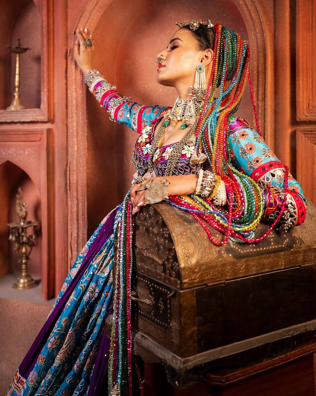 Pankhudi Navratri Special Ghaghra with Multicolor Kalidar Flare  Lehenga Choli