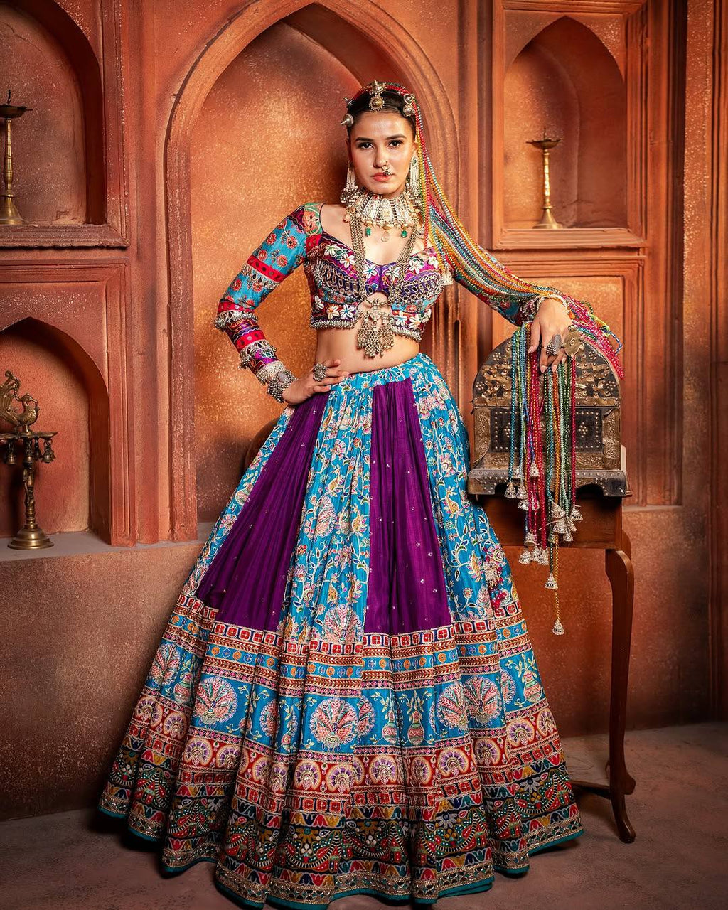 Pankhudi Navratri Special Ghaghra with Multicolor Kalidar Flare  Lehenga Choli