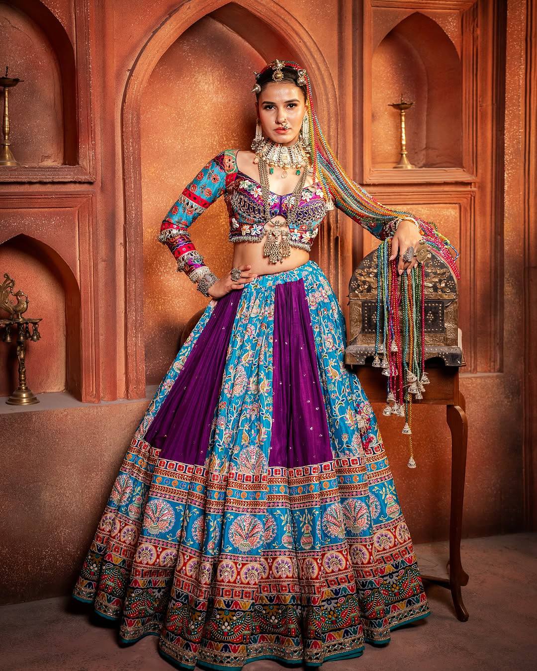 Pankhudi Navratri Special Ghaghra with Multicolor Kalidar Flare  Lehenga Choli
