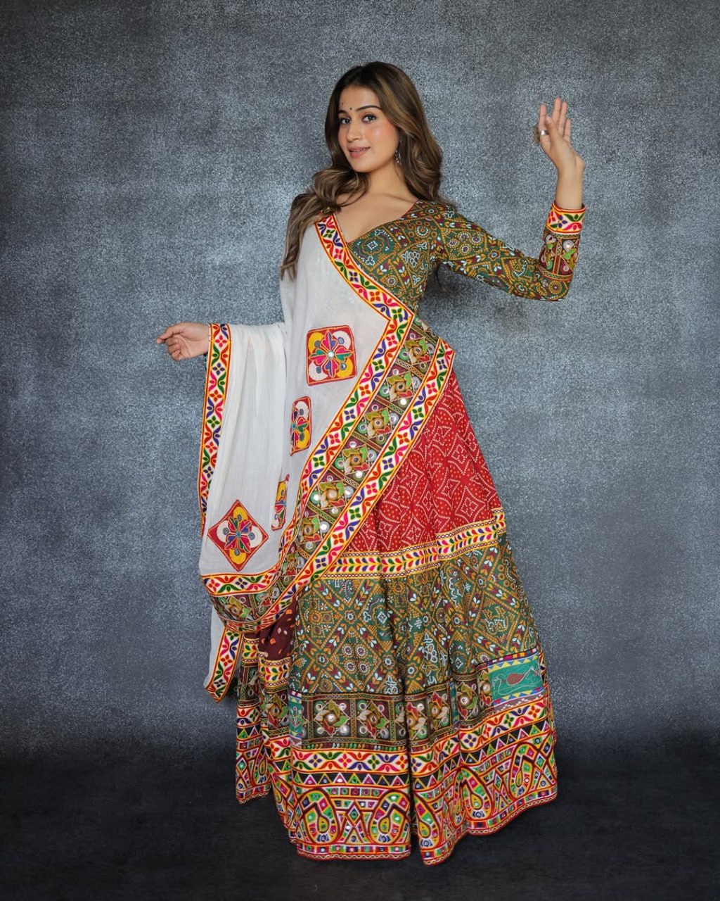 Nritya Traditional Mirror Embroidery with Flared Ghagra for Festive Twirls Lehenga