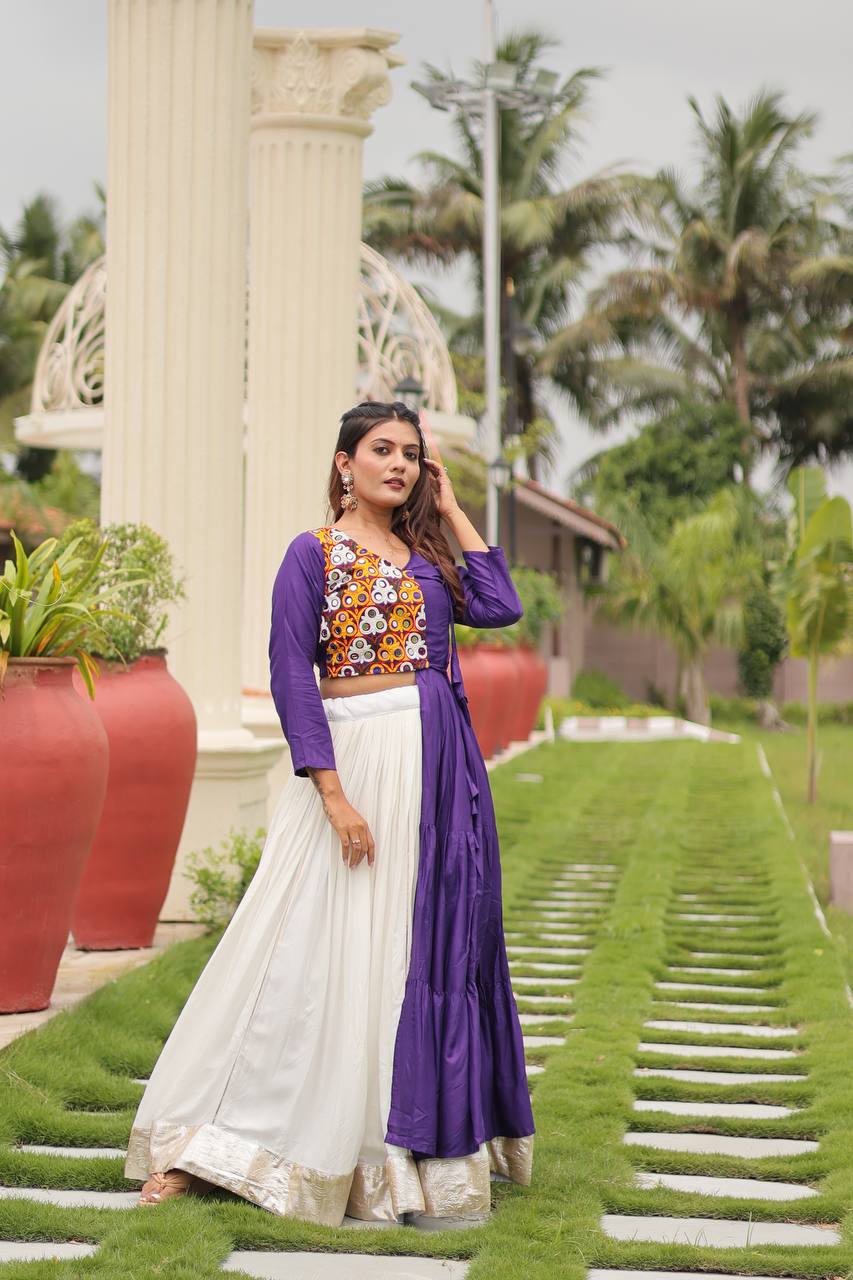 Garba Queen Twirl Ready Multicolor Blouse with Contrast Flared Lehenga