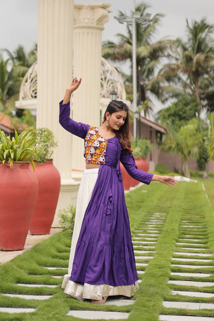 Garba Queen Twirl Ready Multicolor Blouse with Contrast Flared Lehenga