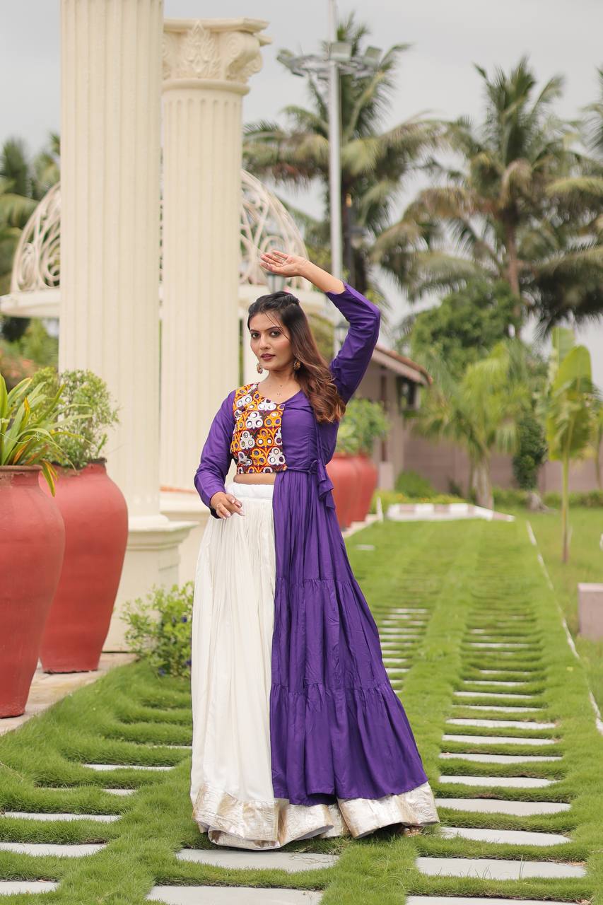 Garba Queen Twirl Ready Multicolor Blouse with Contrast Flared Lehenga