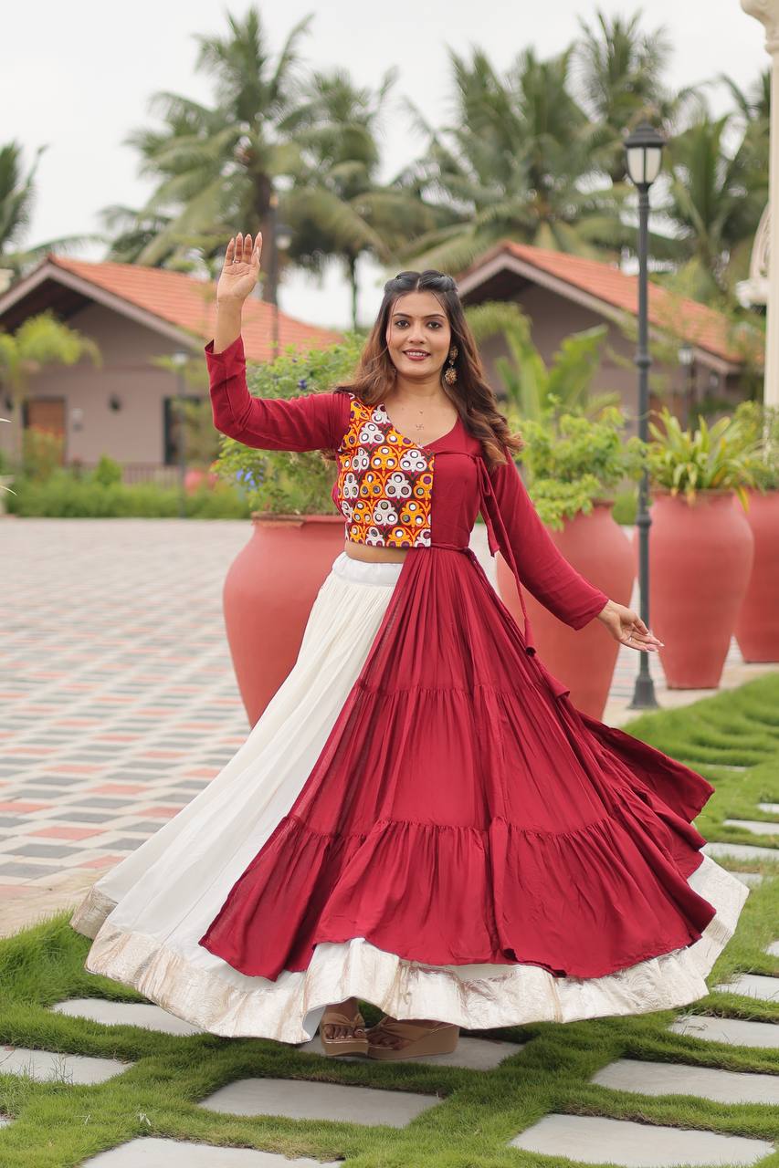 Garba Queen Twirl Ready Multicolor Blouse with Contrast Flared Lehenga