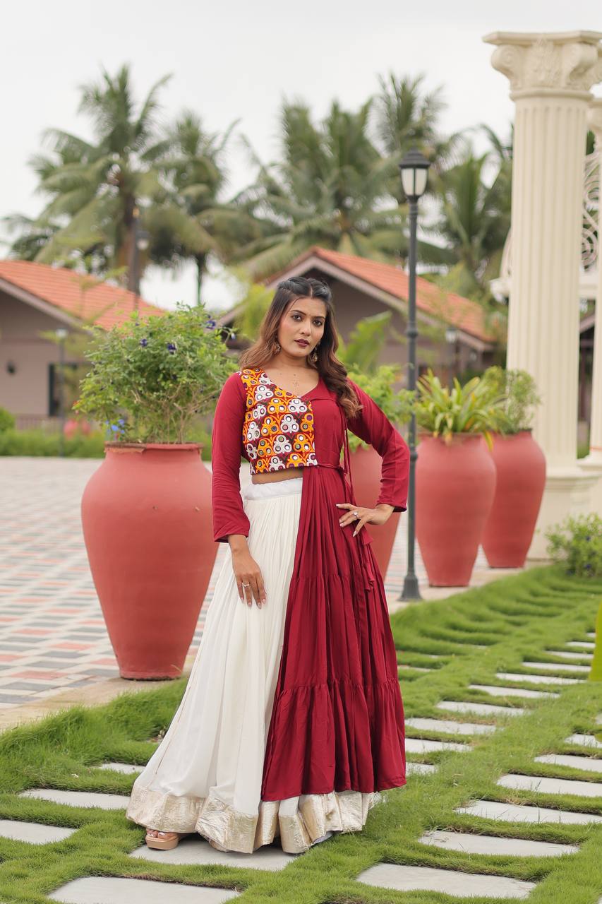 Garba Queen Twirl Ready Multicolor Blouse with Contrast Flared Lehenga