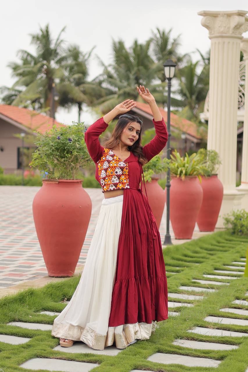 Garba Queen Twirl Ready Multicolor Blouse with Contrast Flared Lehenga