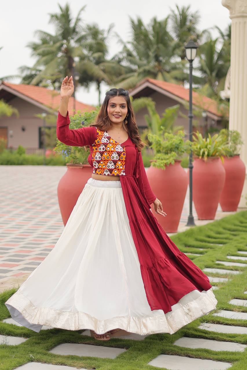 Garba Queen Twirl Ready Multicolor Blouse with Contrast Flared Lehenga