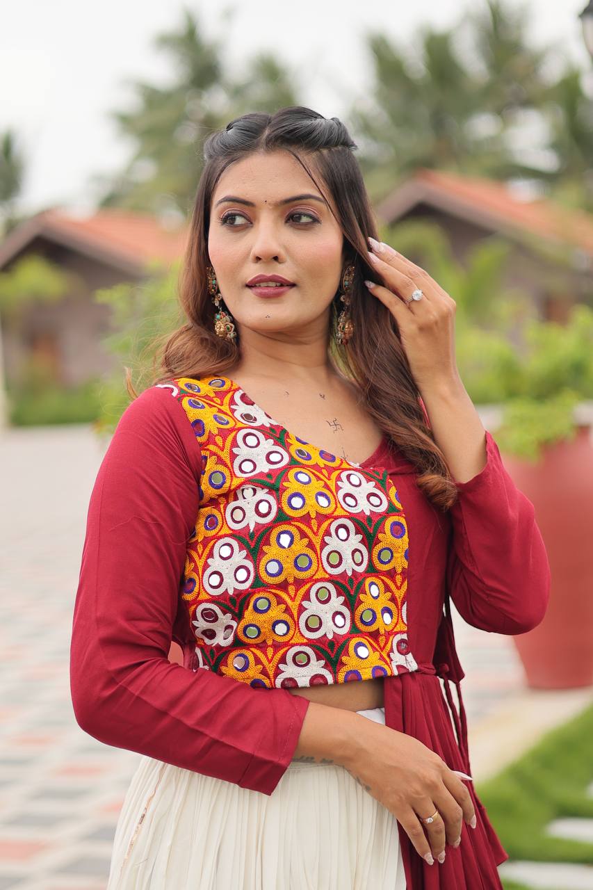 Garba Queen Twirl Ready Multicolor Blouse with Contrast Flared Lehenga