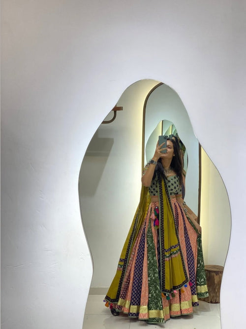 "Multicolor Fusion Patola Lehenga Set – 9 Meter Grand Flair"