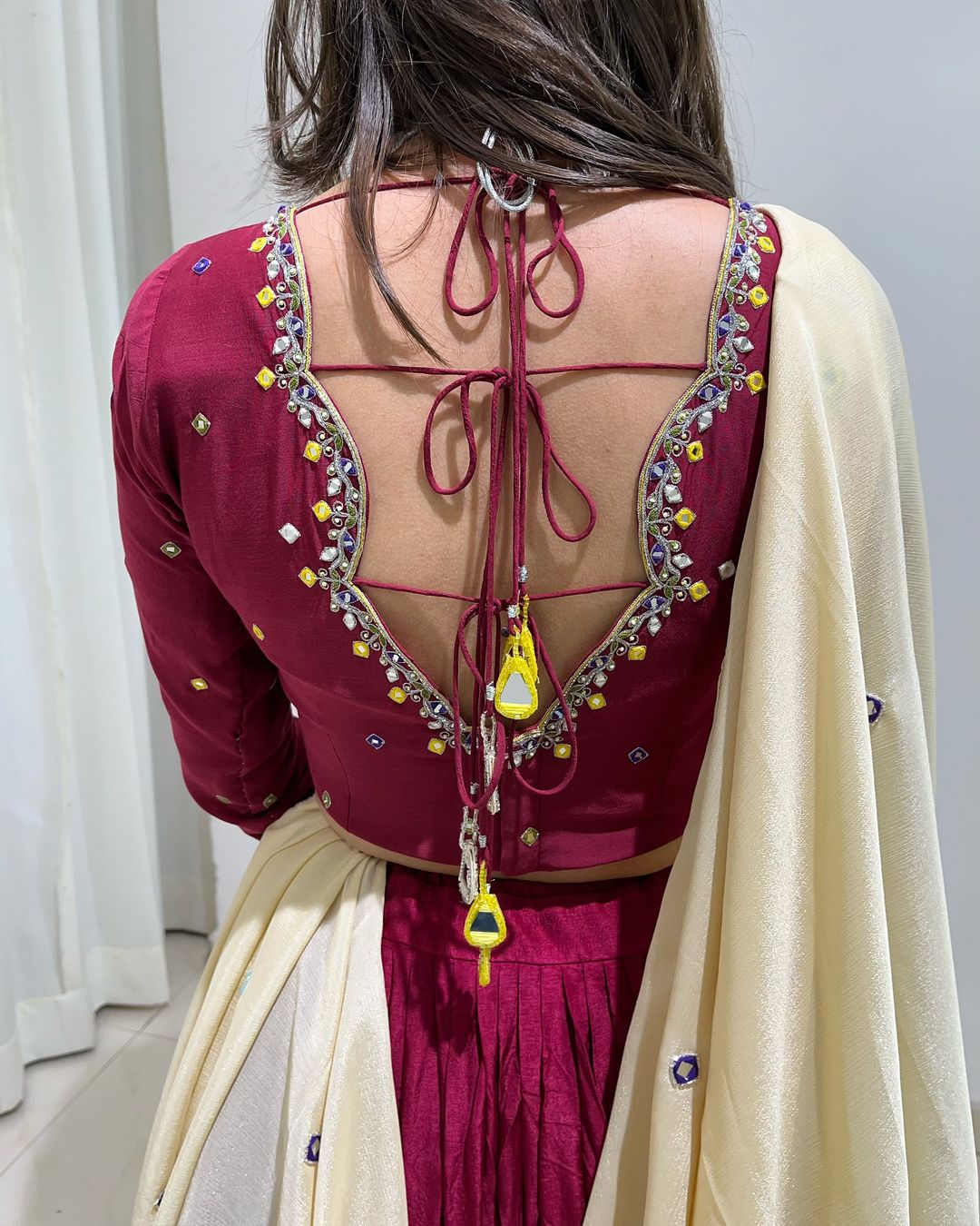 Kavya Maroon Handcrafted Choli with Real Mirror Work Lehenga