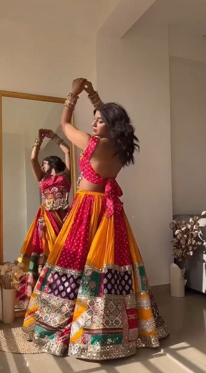 Multi Color Digital Printed Patch Work Navratri Lehenga Choli