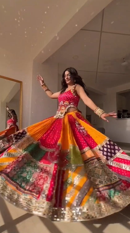 Multi Color Digital Printed Patch Work Navratri Lehenga Choli