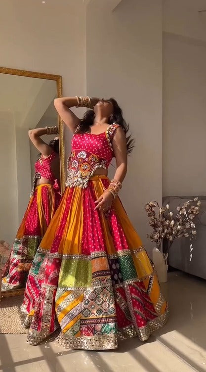 Multi Color Digital Printed Patch Work Navratri Lehenga Choli