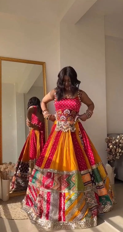 Multi Color Digital Printed Patch Work Navratri Lehenga Choli