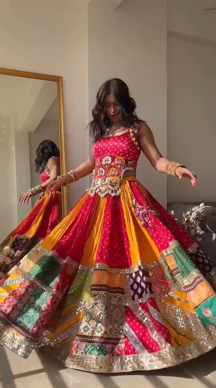 Multi Color Digital Printed Patch Work Navratri Lehenga Choli