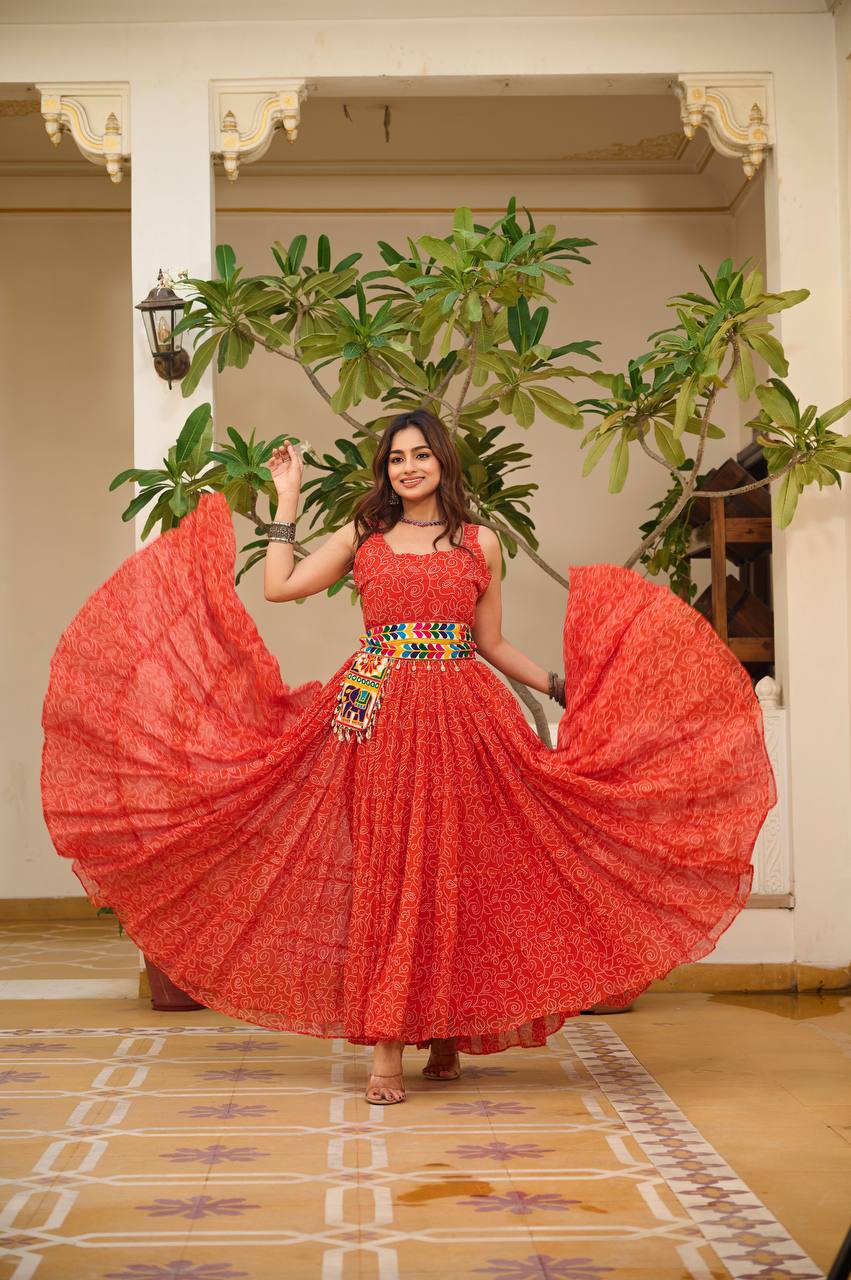 Heritage Swirl Bandhni Print Navratri Special Gown