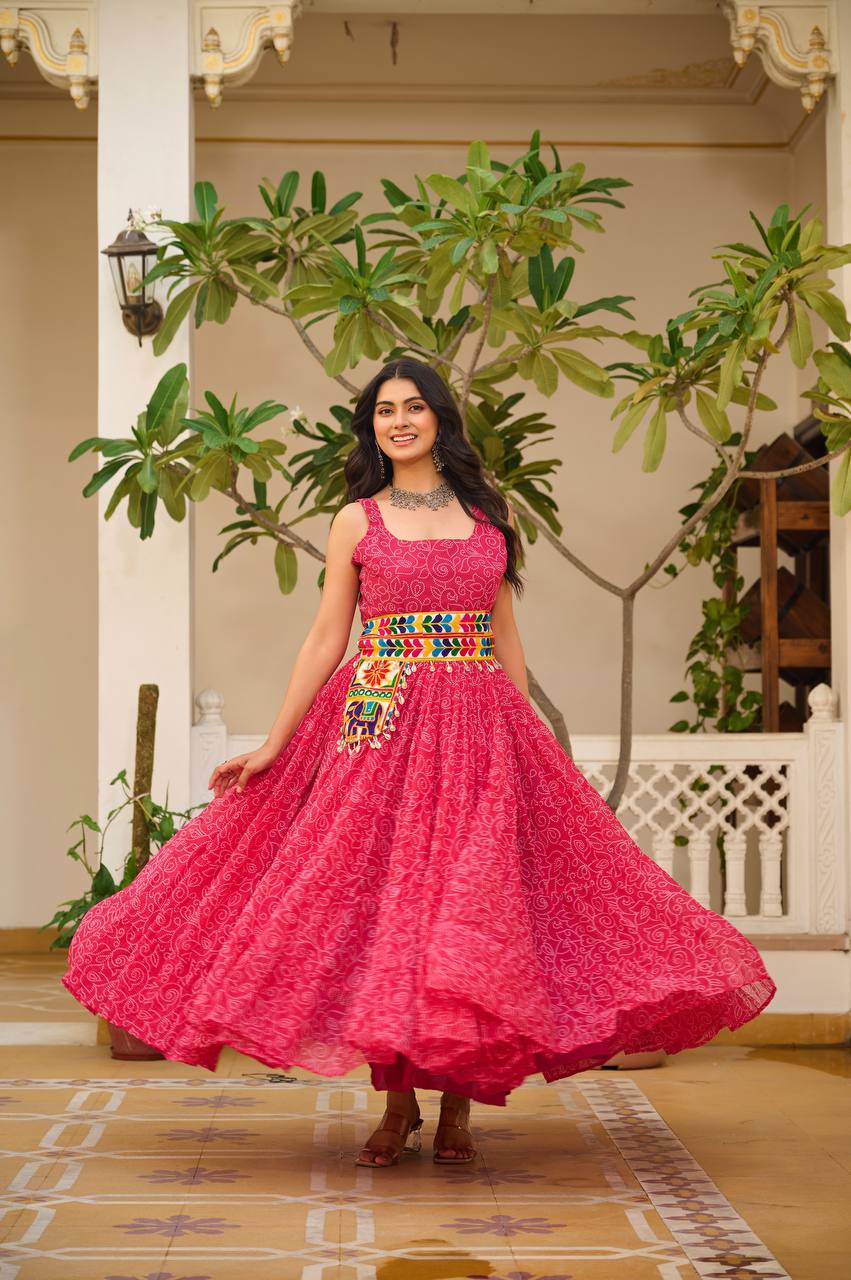 Heritage Swirl Bandhni Print Navratri Special Gown