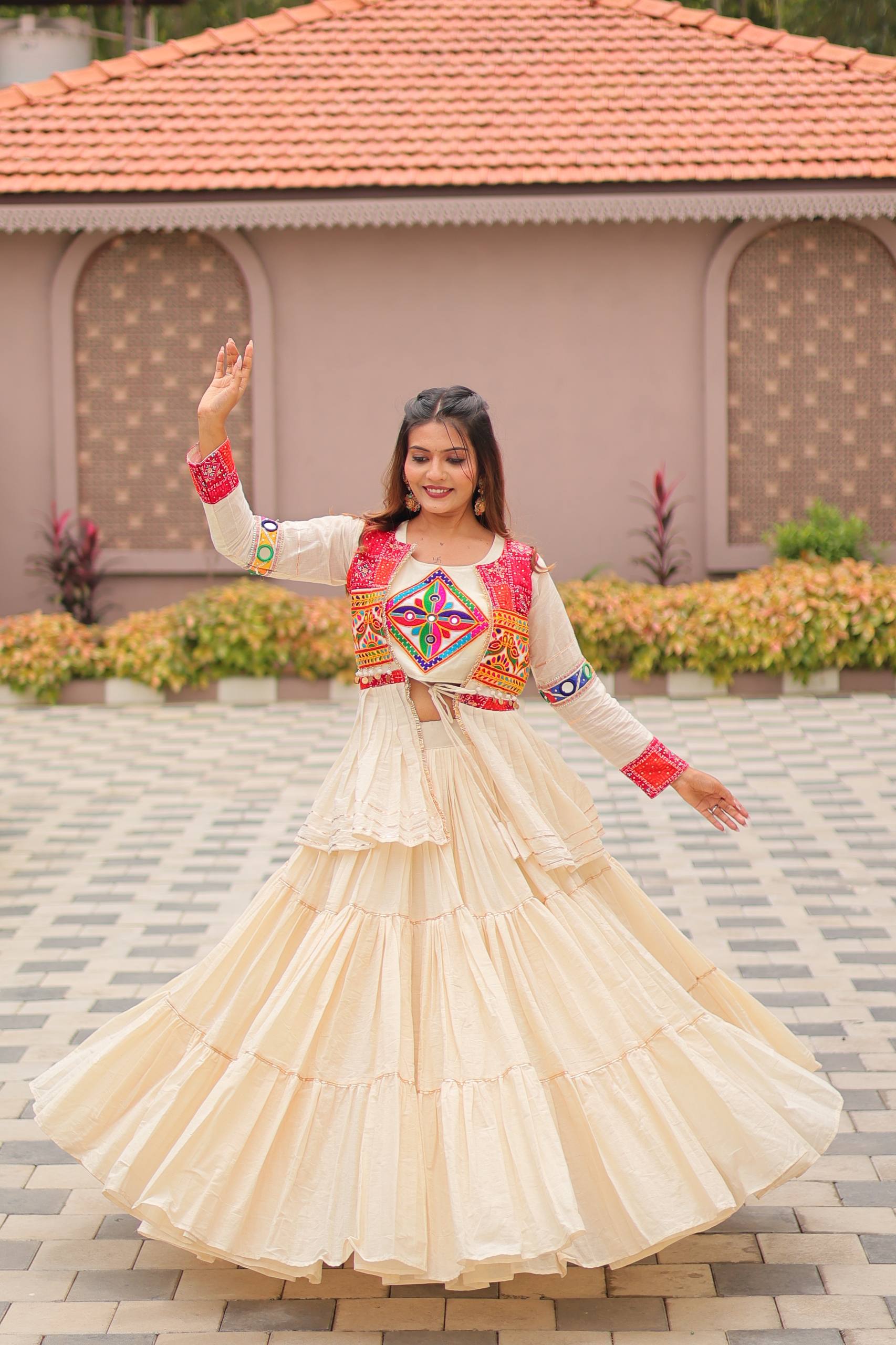 Classic Cream Cotton Festive Lehenga Set