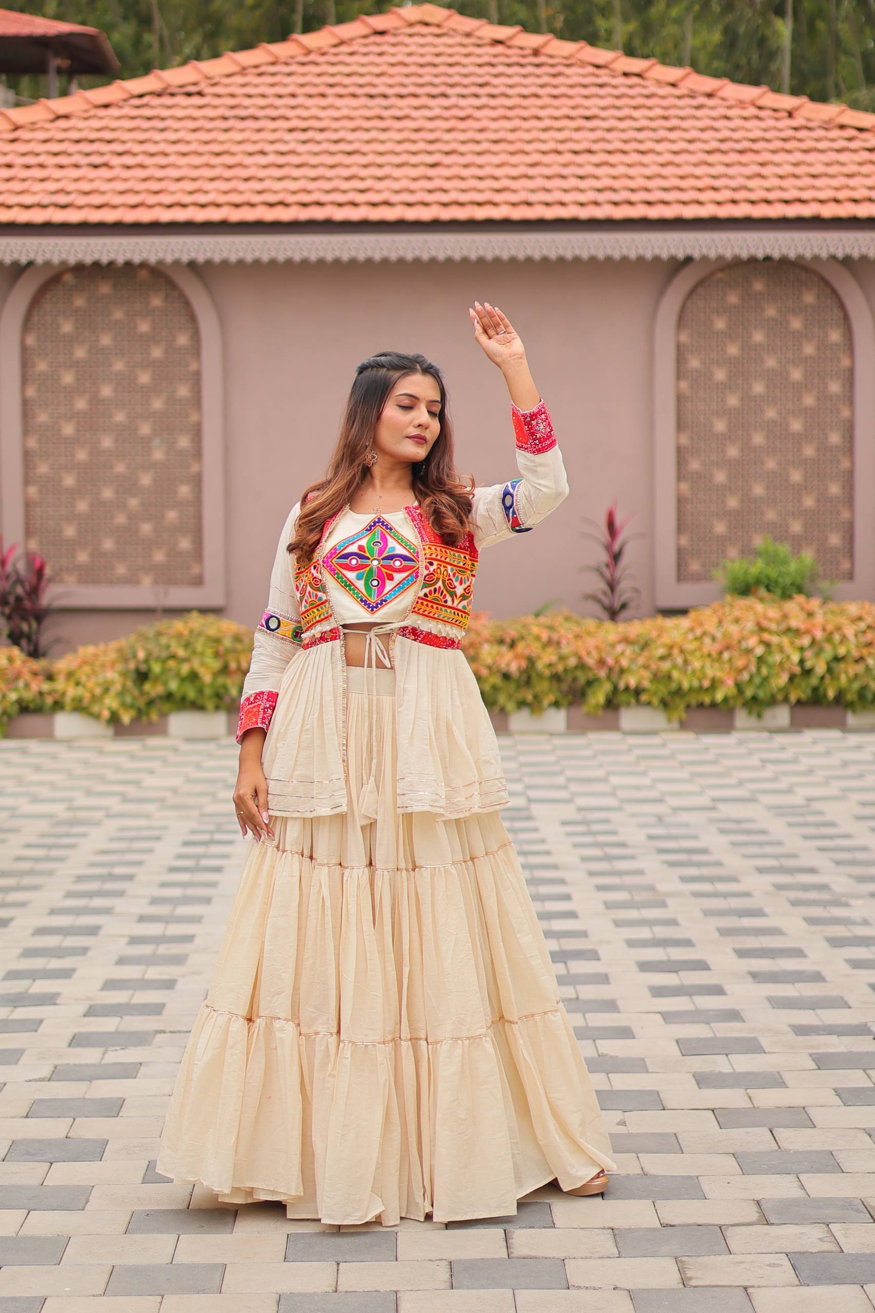 Classic Cream Cotton Festive Lehenga Set