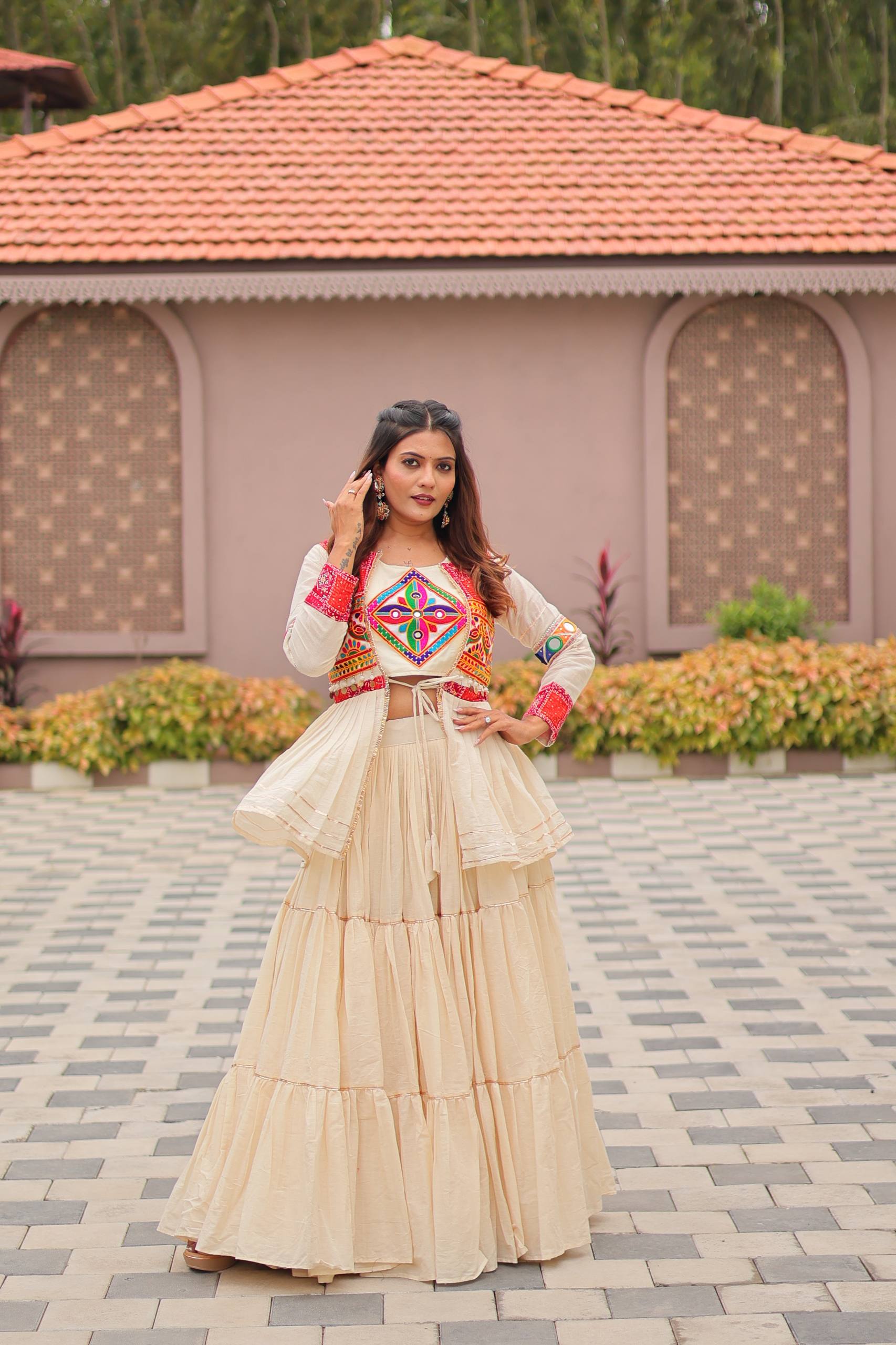 Classic Cream Cotton Festive Lehenga Set