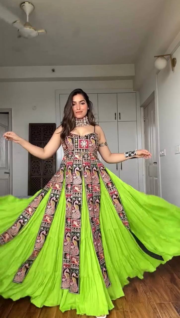Traditional Peacock Print Floor-Length Navratri Choli