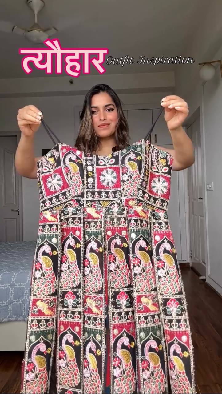 Traditional Peacock Print Floor-Length Navratri Choli