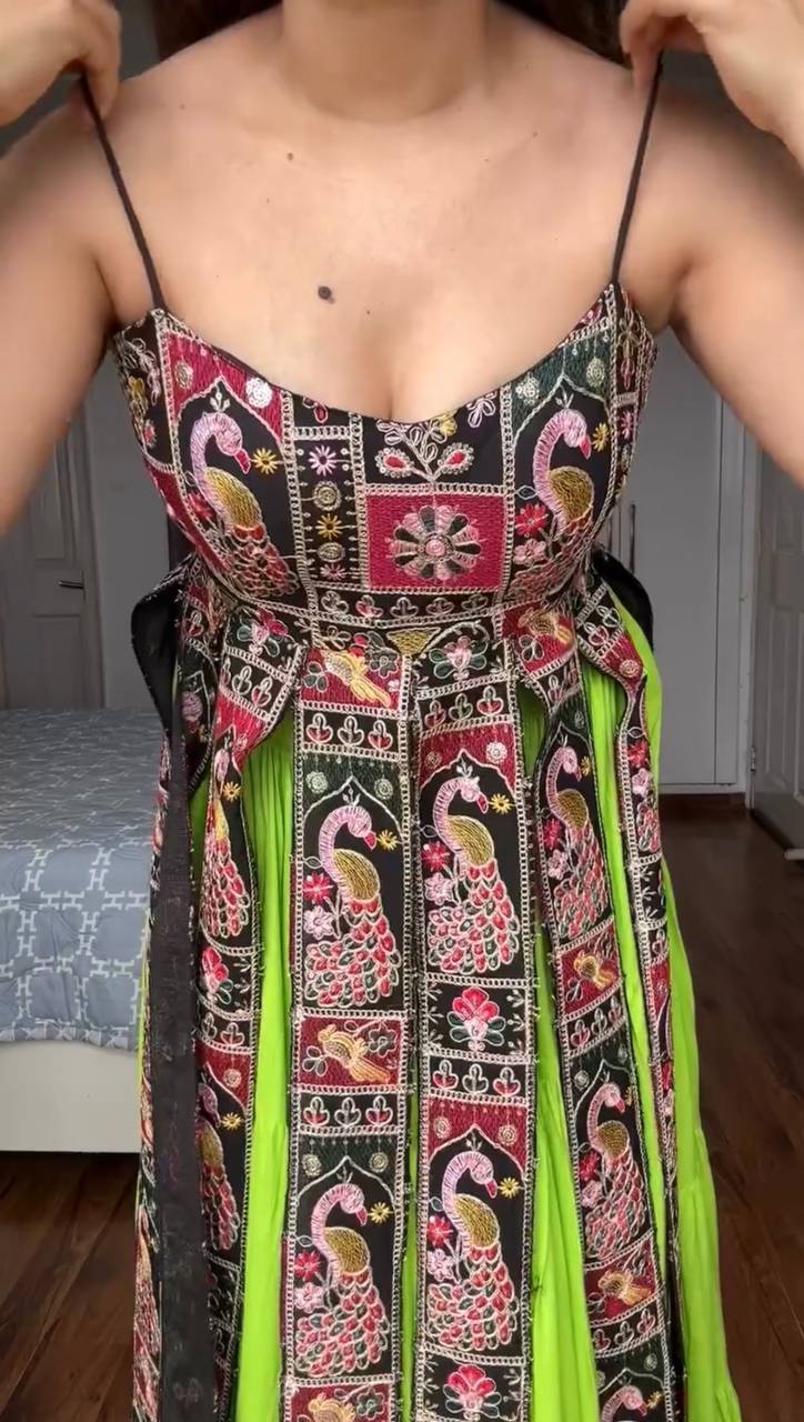 Traditional Peacock Print Floor-Length Navratri Choli