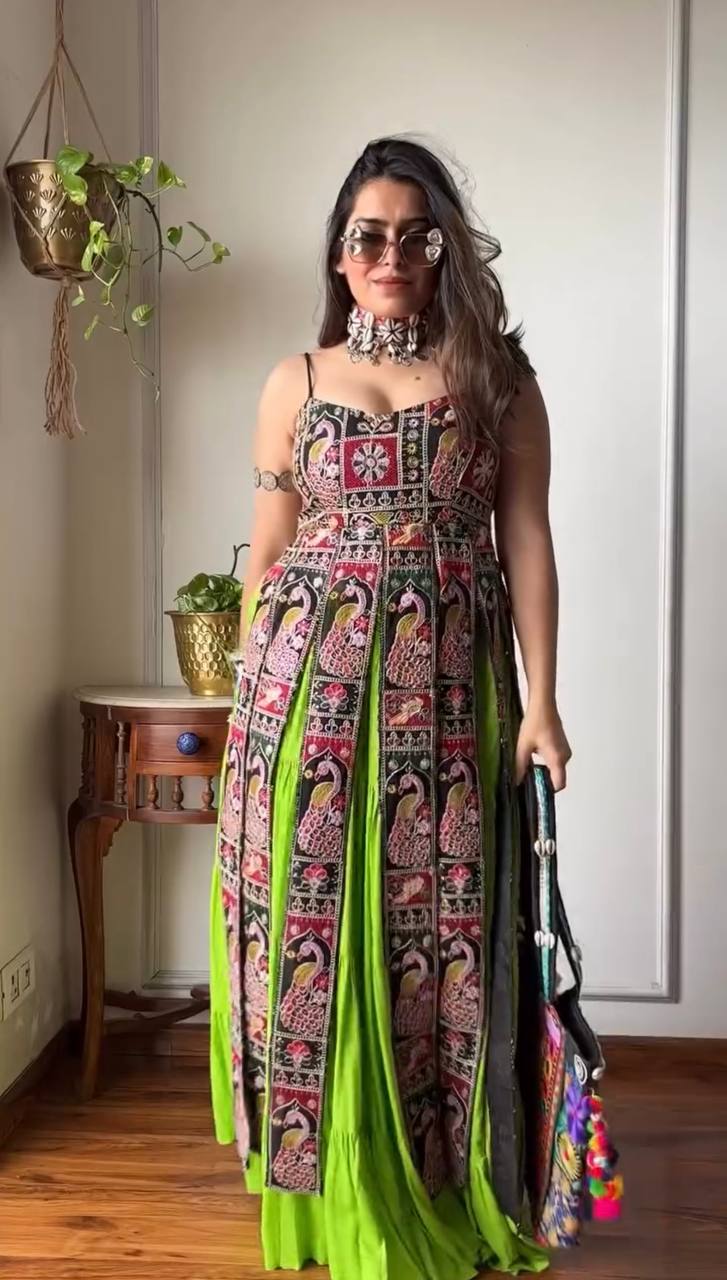 Traditional Peacock Print Floor-Length Navratri Choli