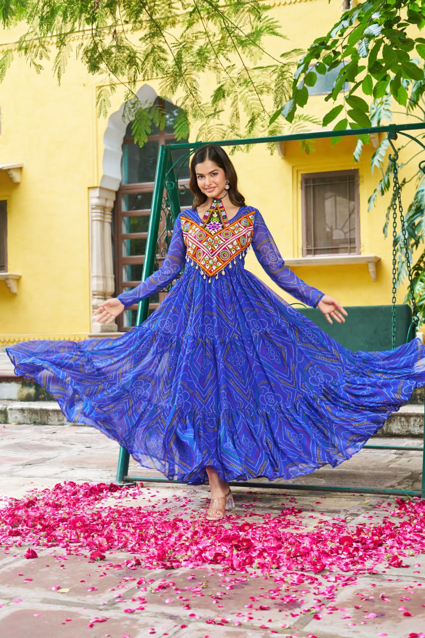Garba Glamour Bandhani Print Stylist Gown