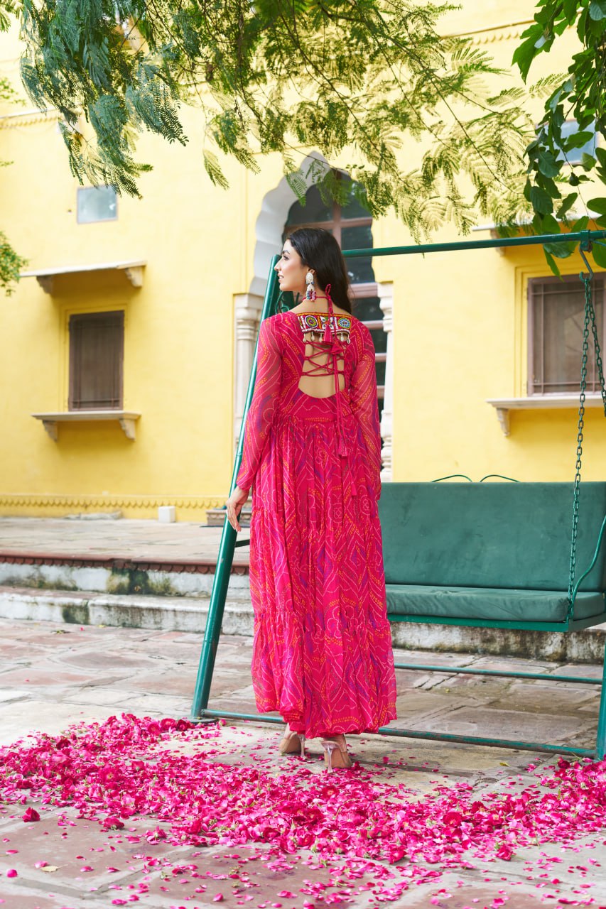 Garba Glamour Bandhani Print Stylist Gown