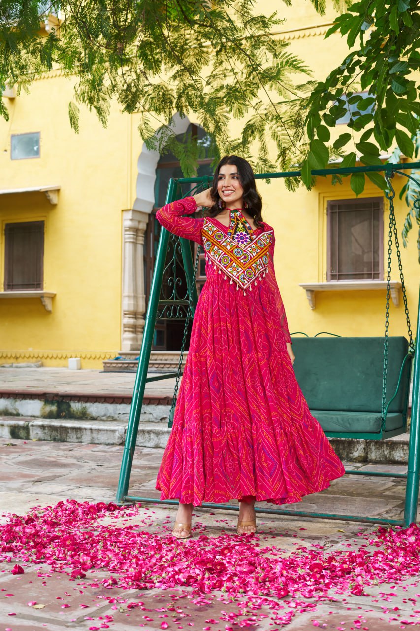 Garba Glamour Bandhani Print Stylist Gown